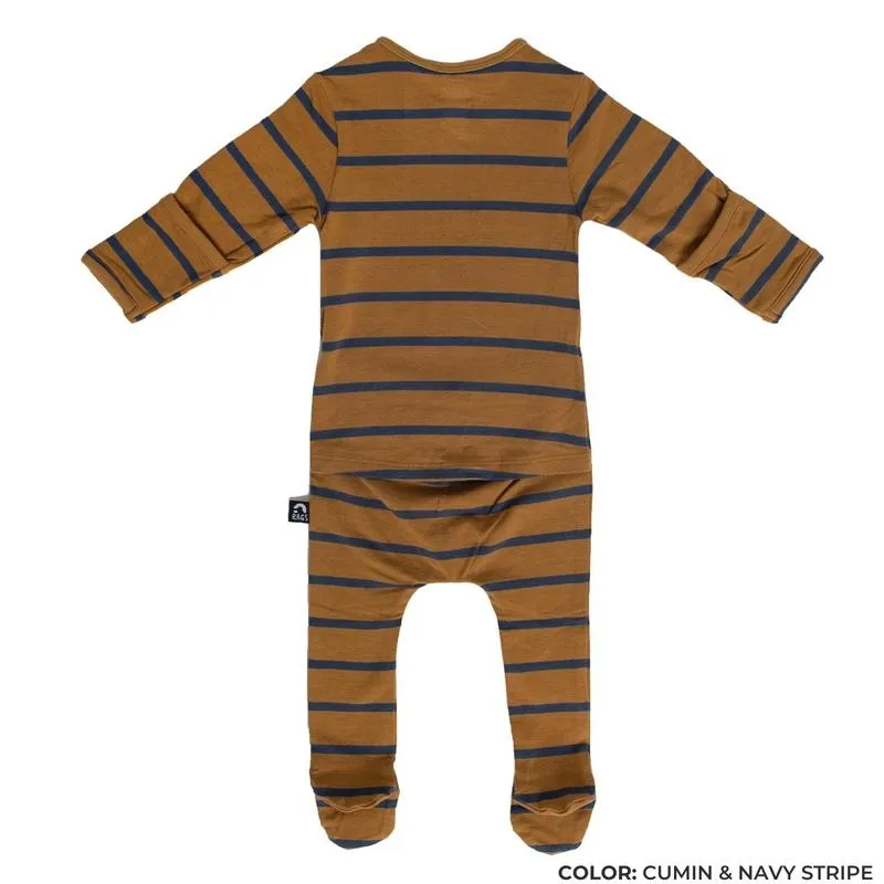 RAGS Newborn Rag Romper w/Footies and Hand Covers - Cumin & Navy Stripe