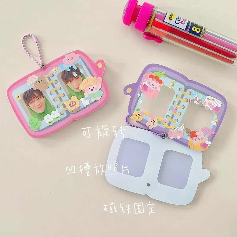 Realaiot 1 Inch Small Book Shape Idol Postcard Photo Album Mini Star Photo Organizer Card Holder Case With Keychain Bag Keyring Pendant