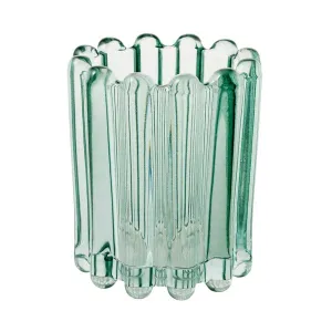 Ribbed Glass Votive - Large Light Aqua