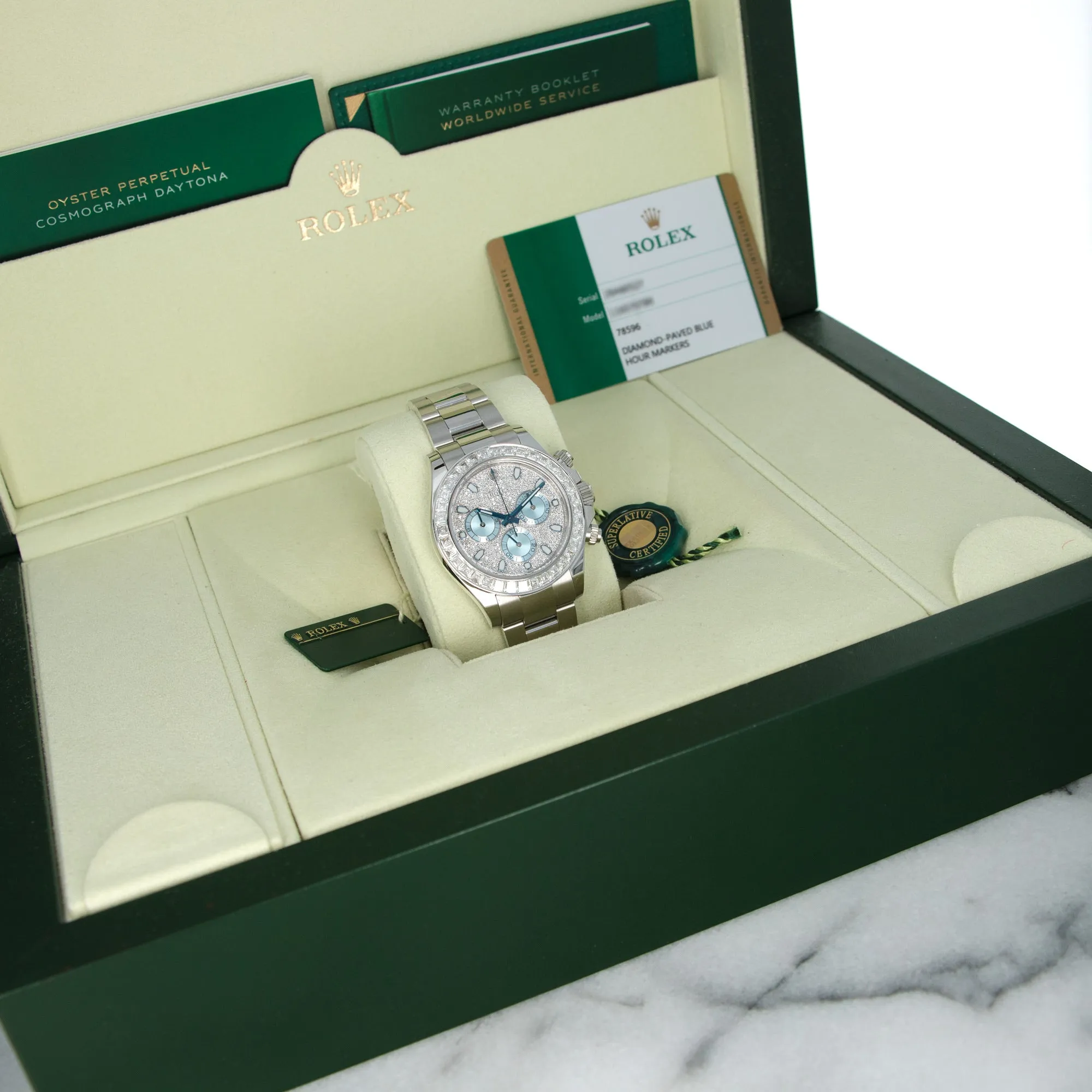 Rolex Platinum Cosmograph Daytona Baguette Diamond Watch Ref. 116576