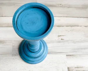Rustic blue hand-painted pillar candle holder