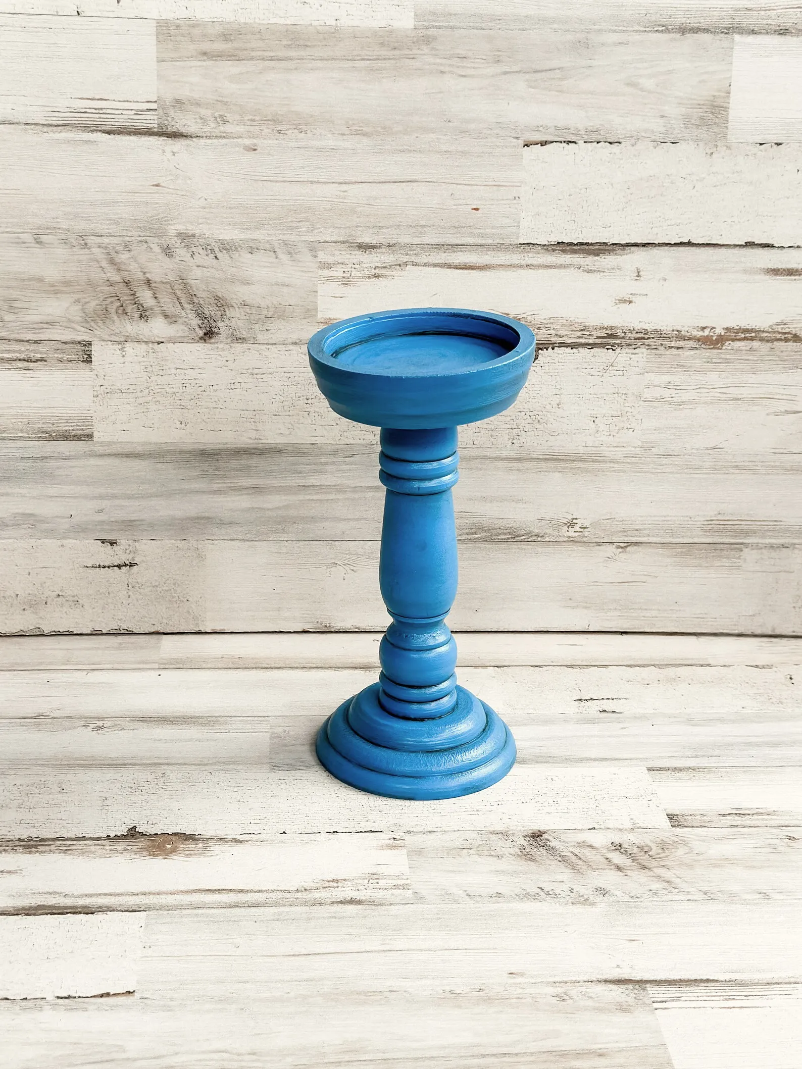 Rustic blue hand-painted pillar candle holder
