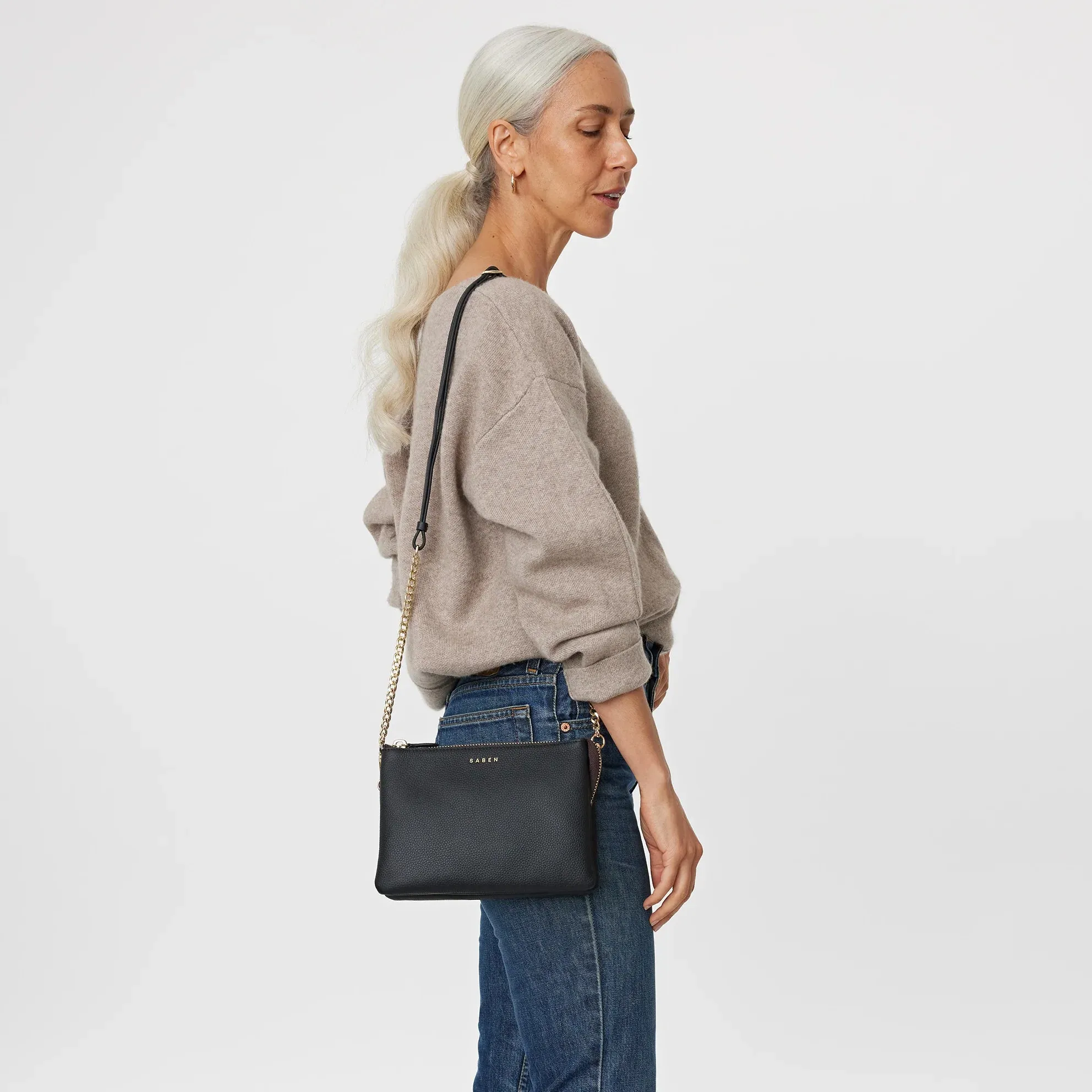 Saben Tillys Big Sis Cross Body Black and Silver Curb Chain