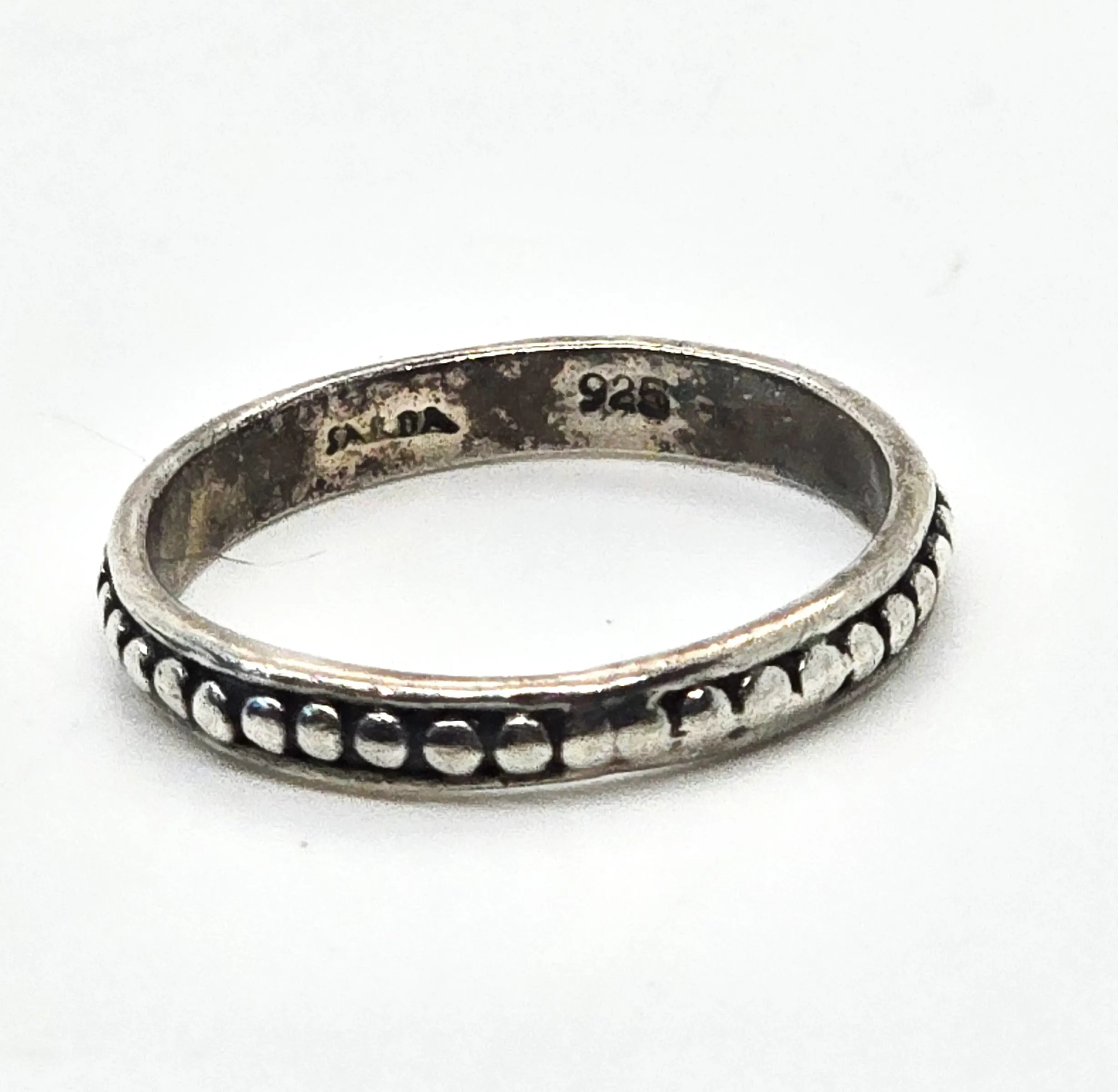 Sarda embossed dots sterling silver thin stackable ring band size 5