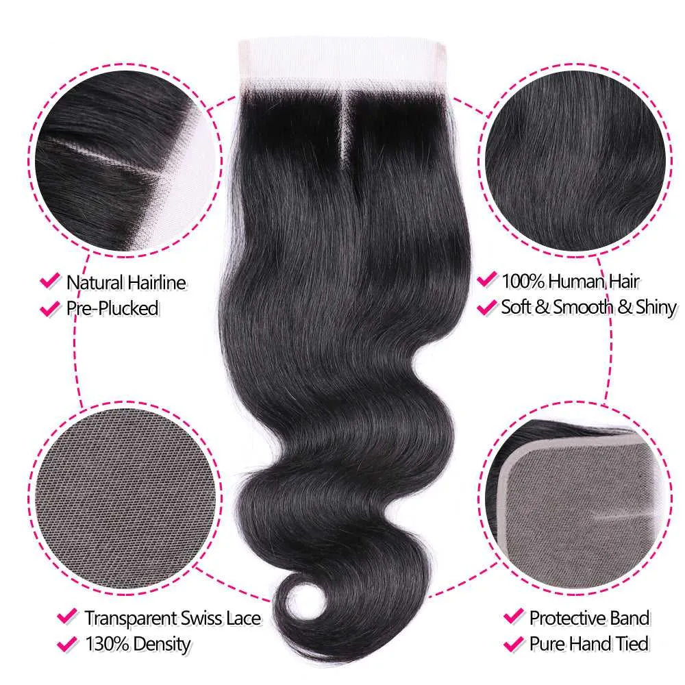 Sdamey Brazilian Body Wave Transparent 4x4/5x5 Lace Closure