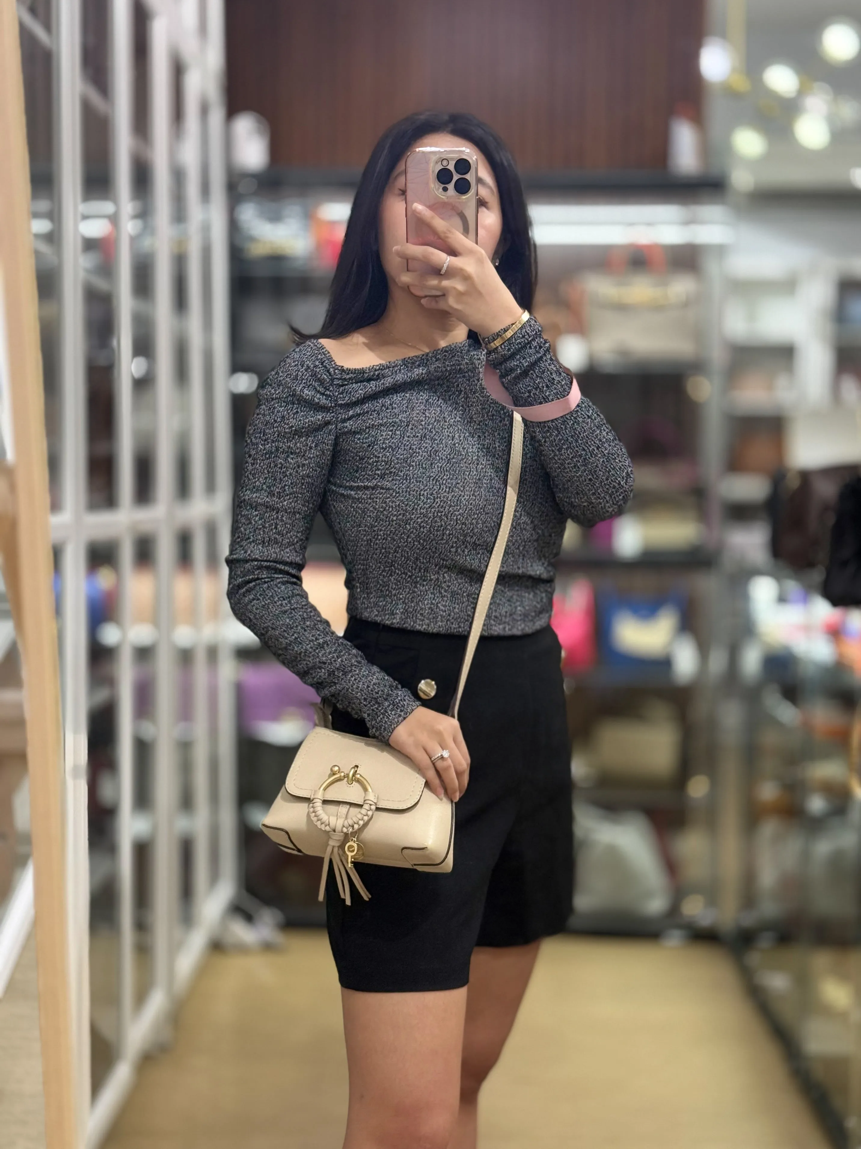 See Mini Beige Leather Shoulder Bag