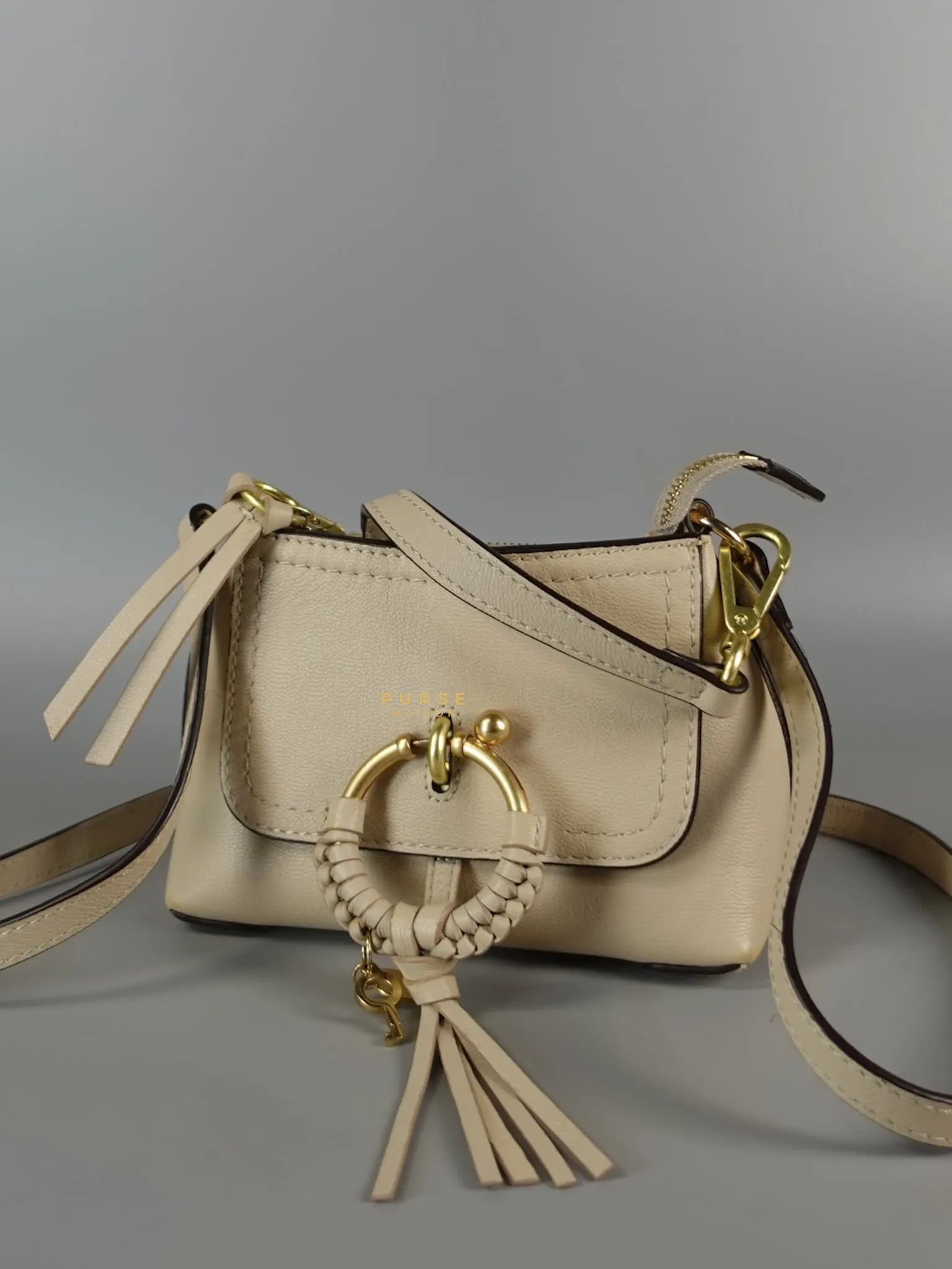 See Mini Beige Leather Shoulder Bag