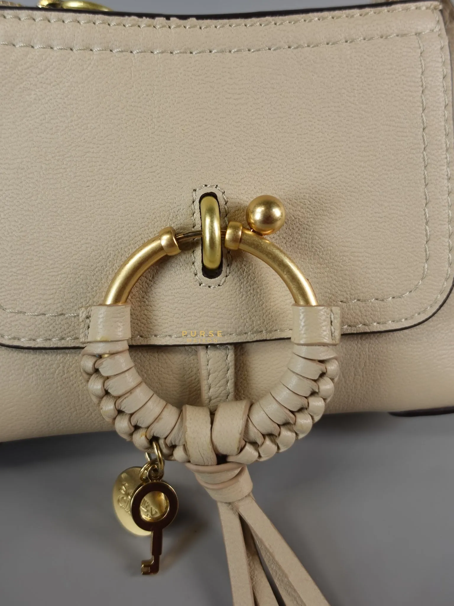 See Mini Beige Leather Shoulder Bag