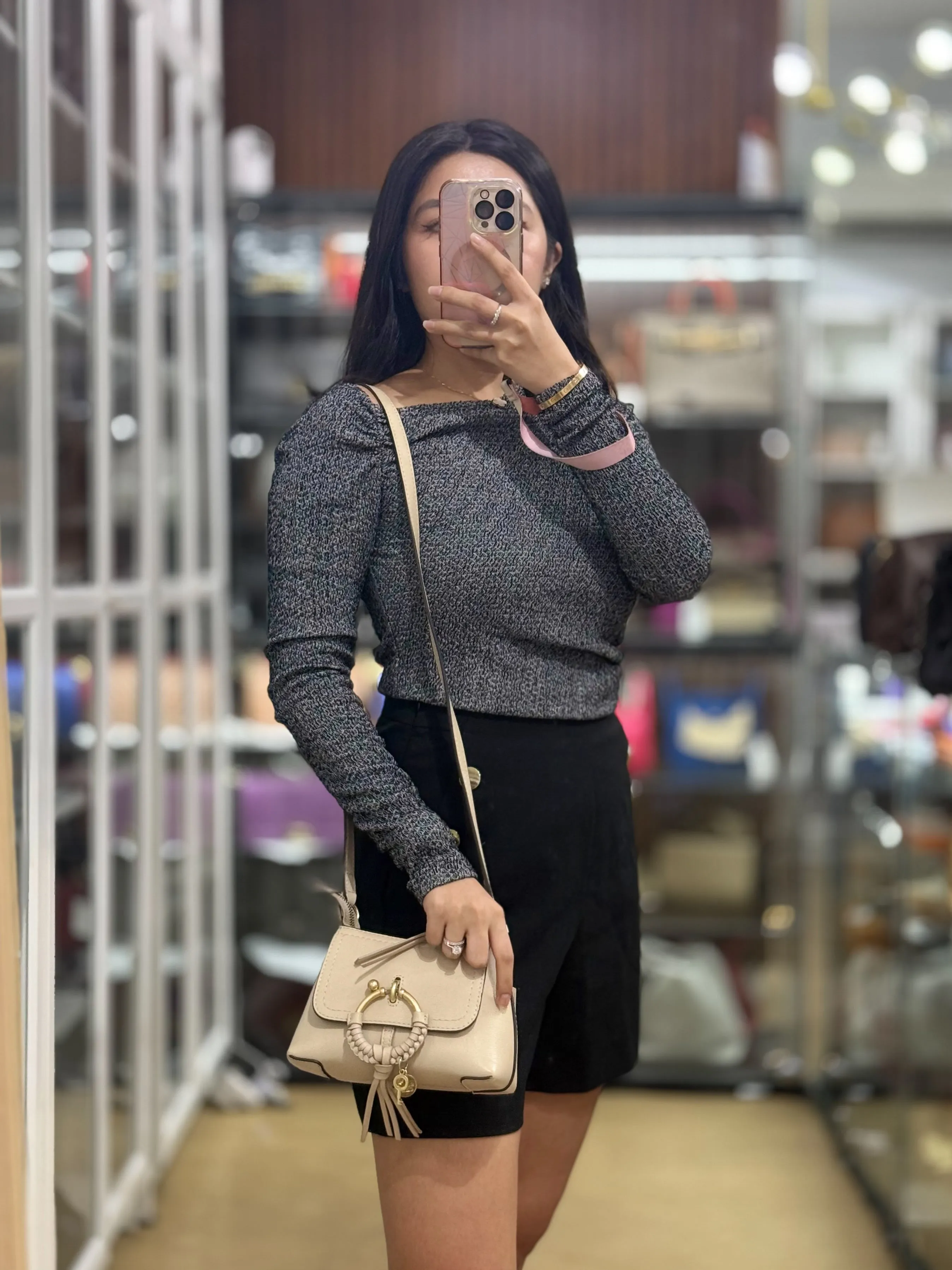 See Mini Beige Leather Shoulder Bag