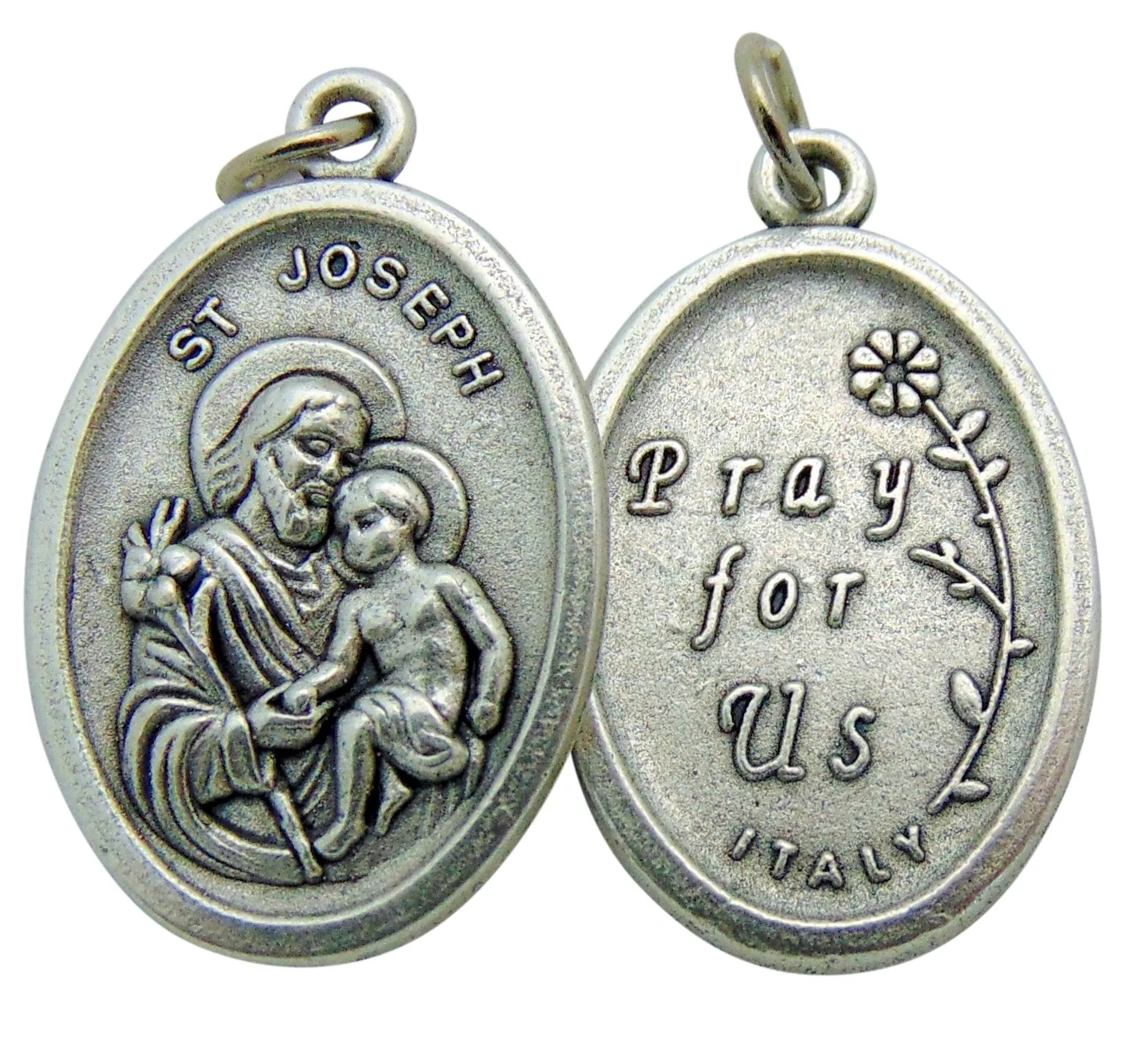 Set of Five Saint Joseph and Child Medal 3/4" Metal Catholic Saint Pendant Gift Made in Italy