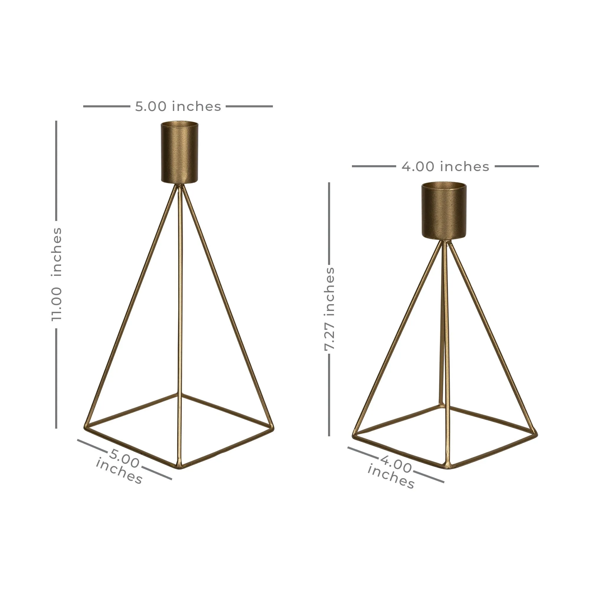 Set of Two Gold Metal Geometric Candle Holders
