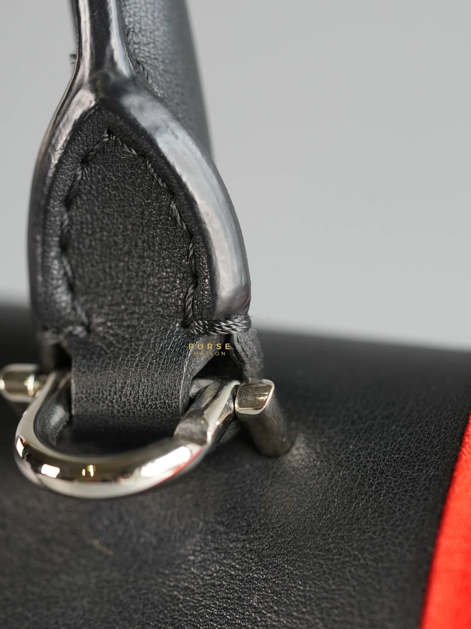 Shark Tooth Small Black/Red Calfskin Leather Shoulder Bag