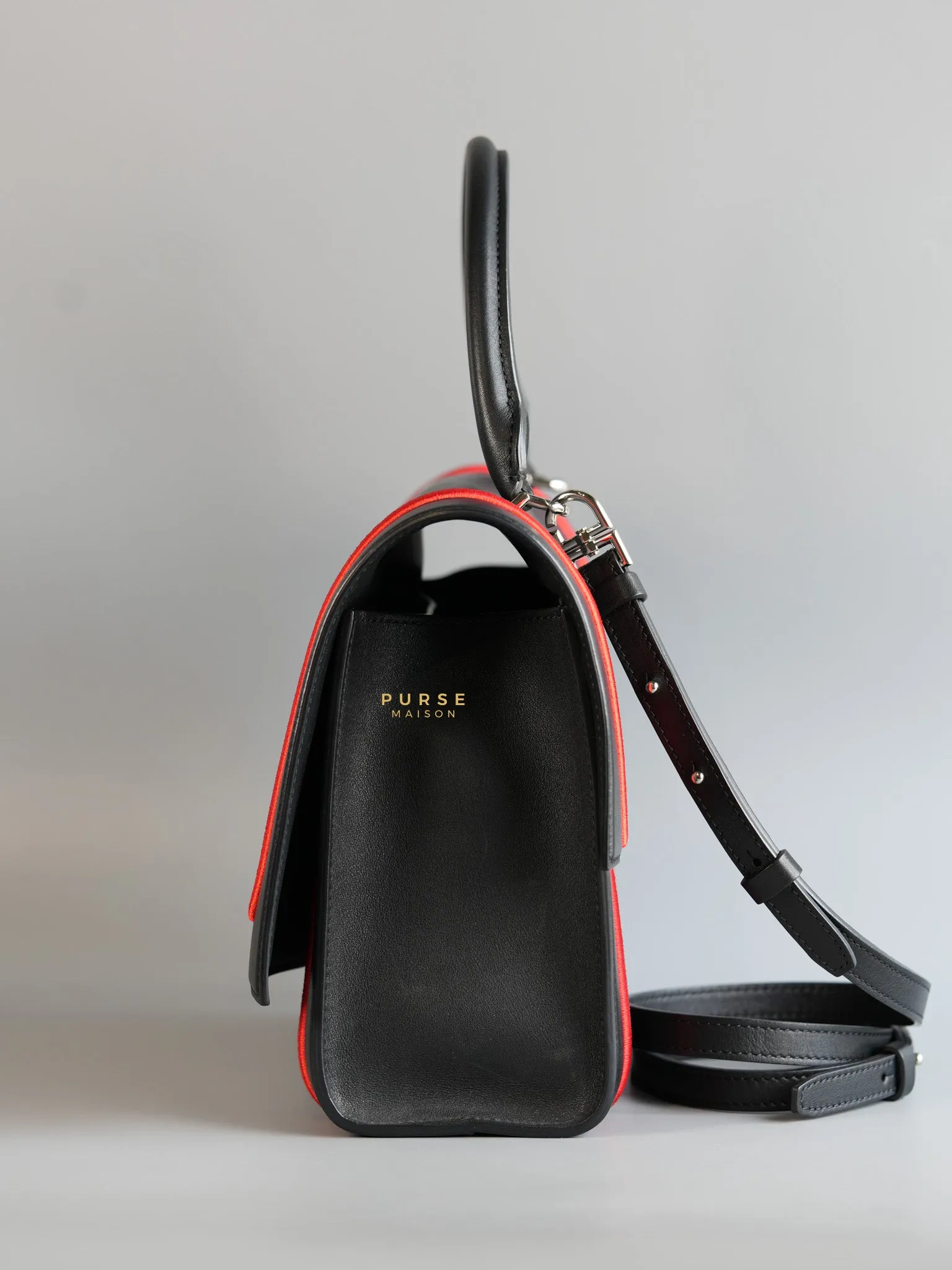 Shark Tooth Small Black/Red Calfskin Leather Shoulder Bag