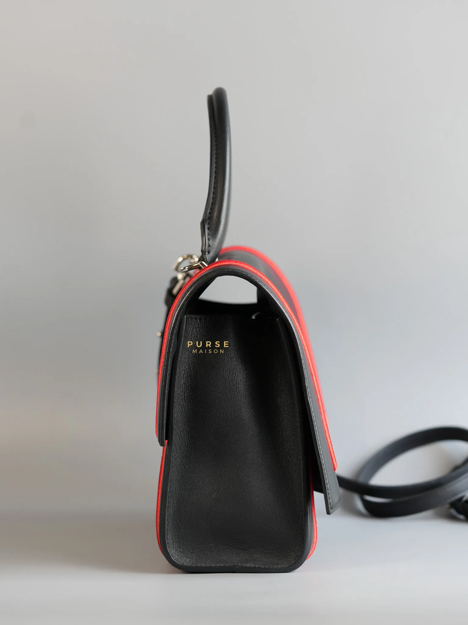 Shark Tooth Small Black/Red Calfskin Leather Shoulder Bag