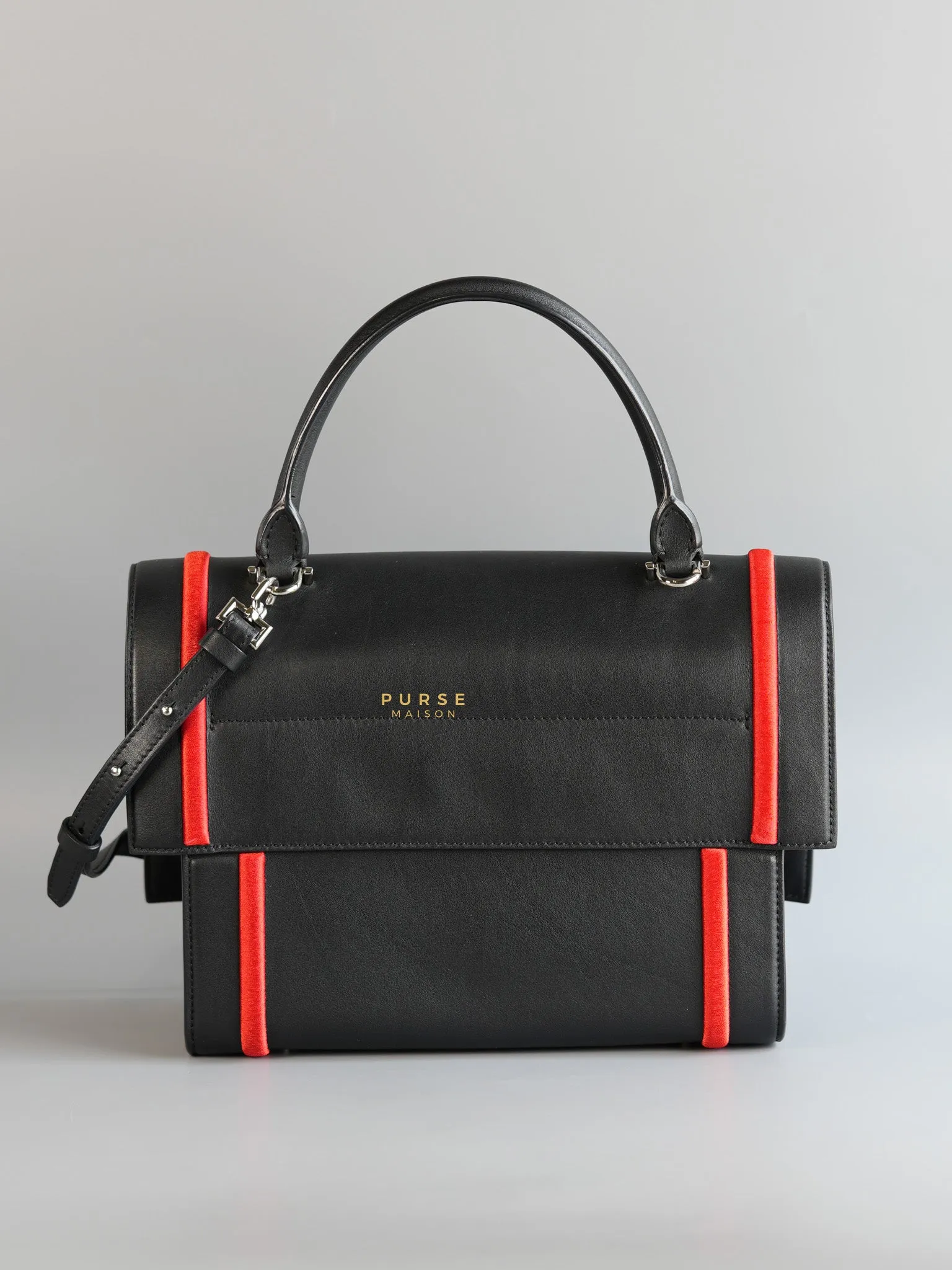 Shark Tooth Small Black/Red Calfskin Leather Shoulder Bag