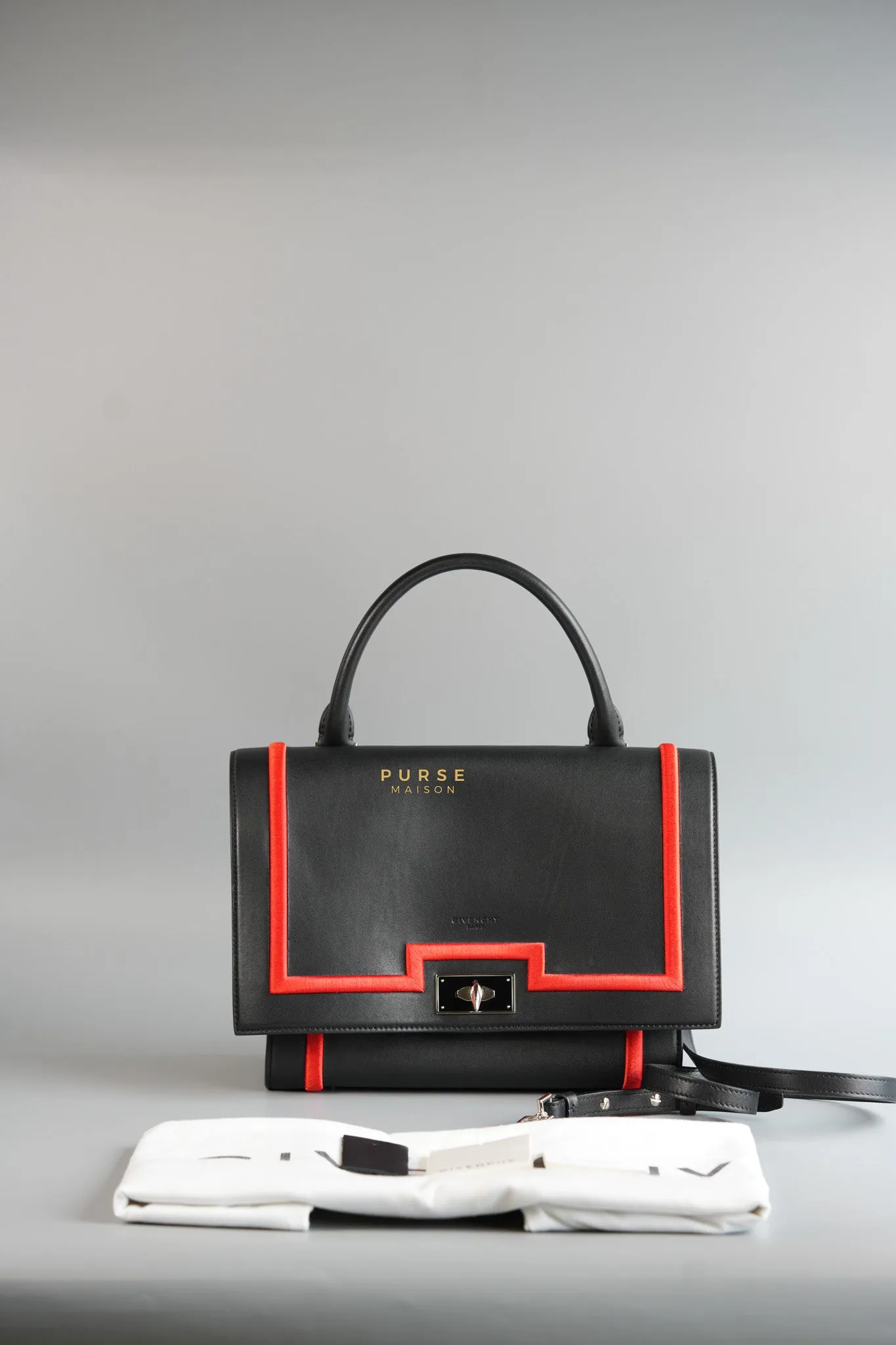 Shark Tooth Small Black/Red Calfskin Leather Shoulder Bag