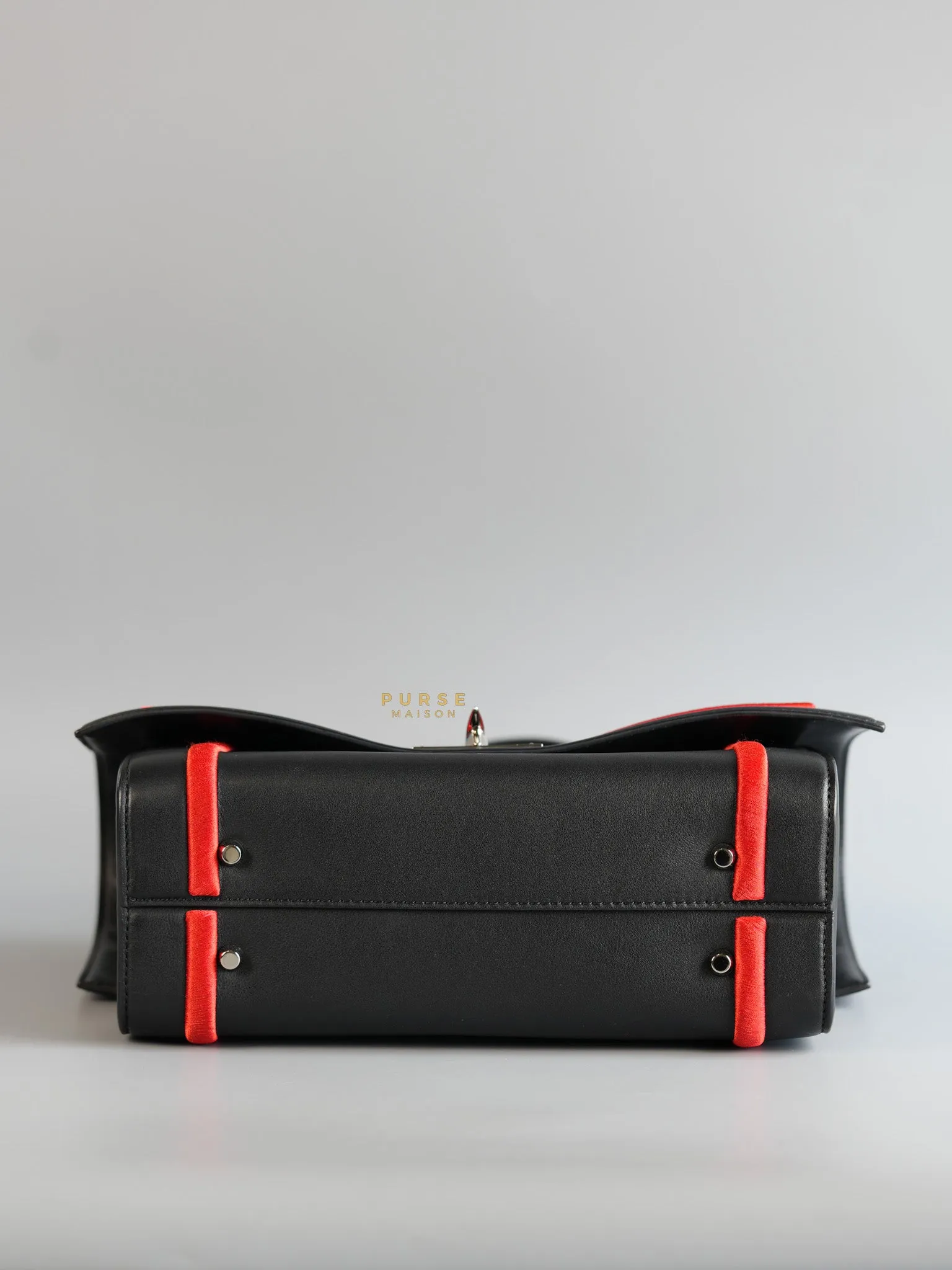 Shark Tooth Small Black/Red Calfskin Leather Shoulder Bag