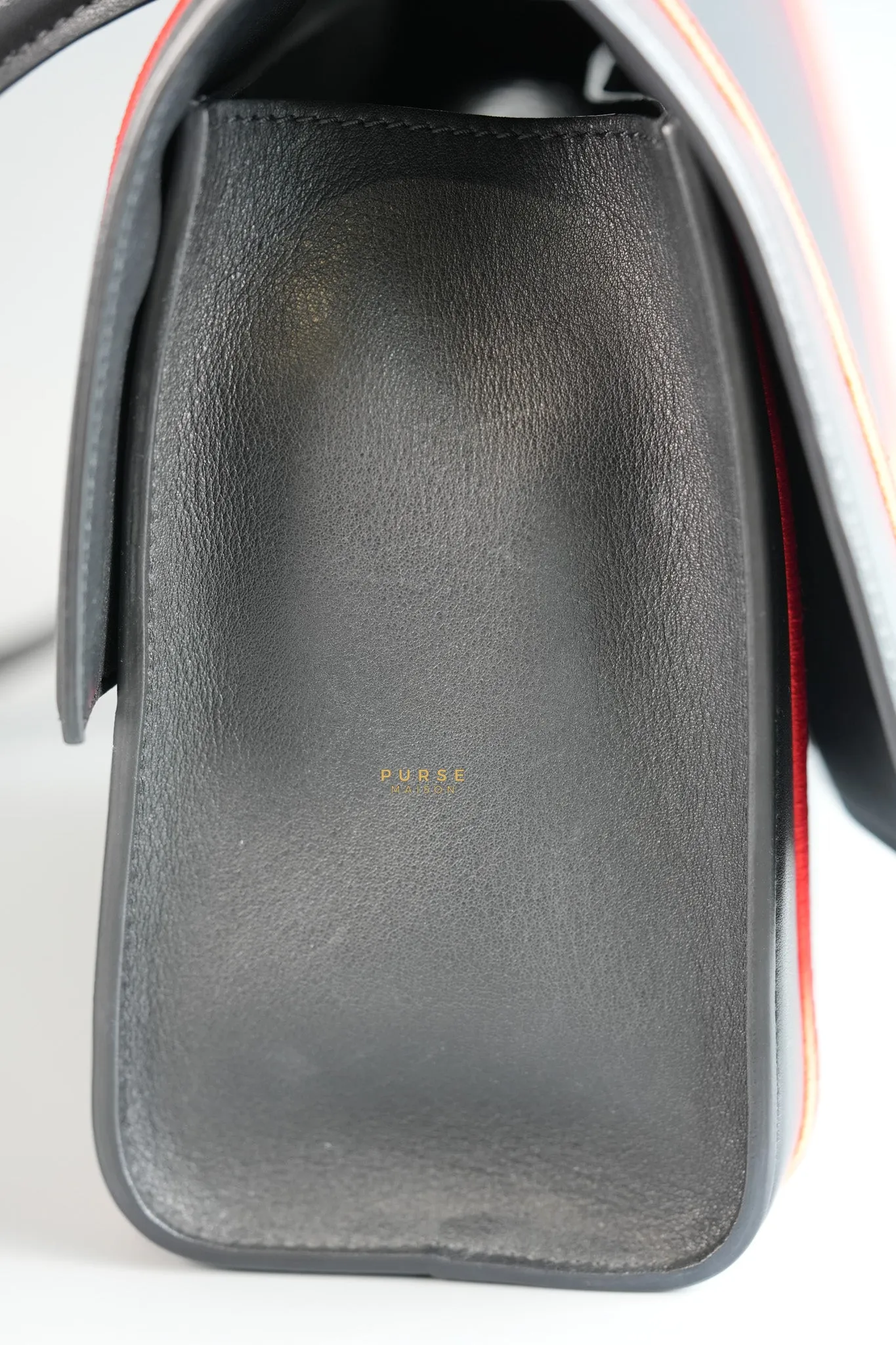Shark Tooth Small Black/Red Calfskin Leather Shoulder Bag