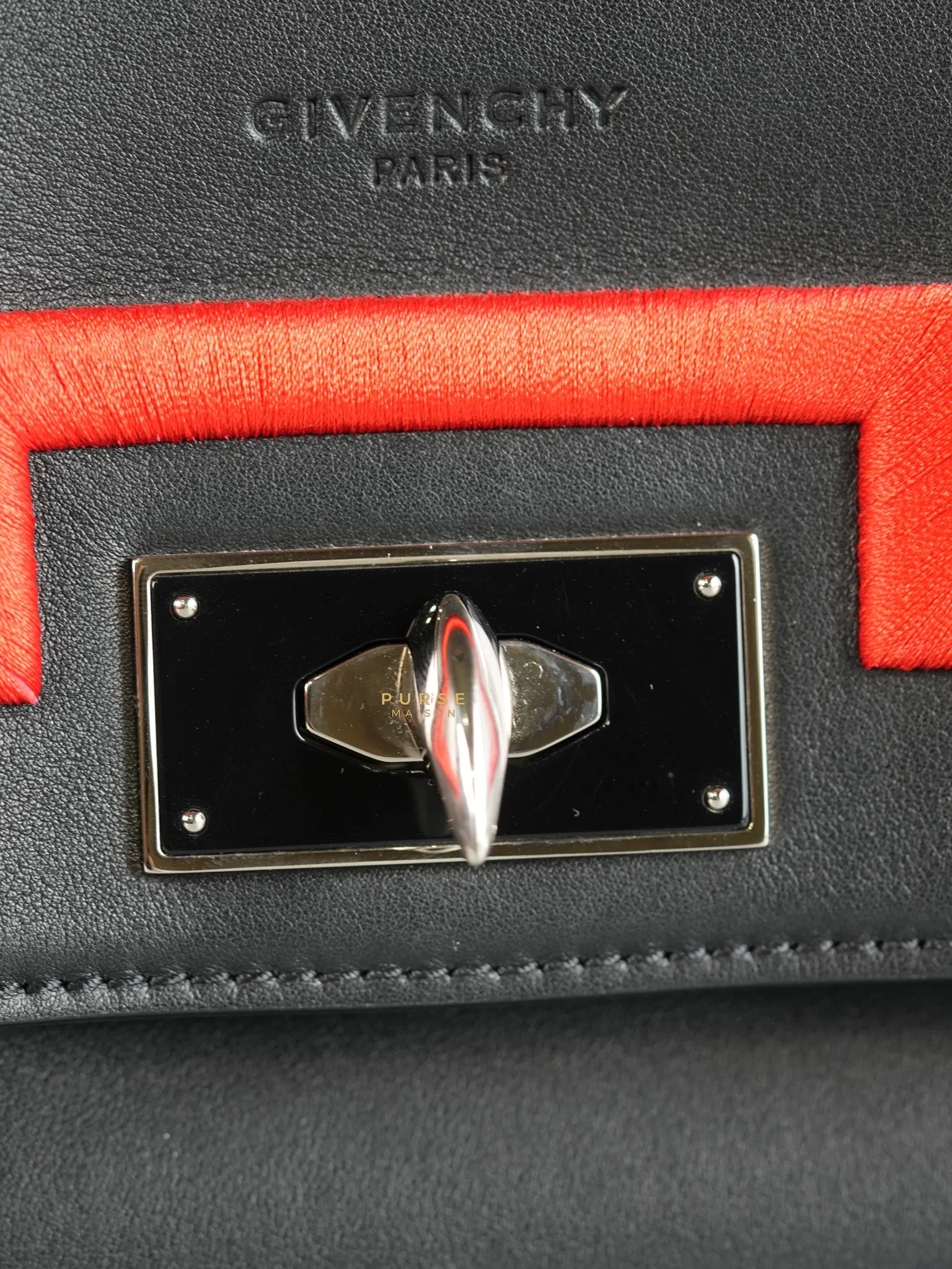 Shark Tooth Small Black/Red Calfskin Leather Shoulder Bag