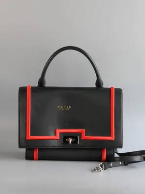 Shark Tooth Small Black/Red Calfskin Leather Shoulder Bag