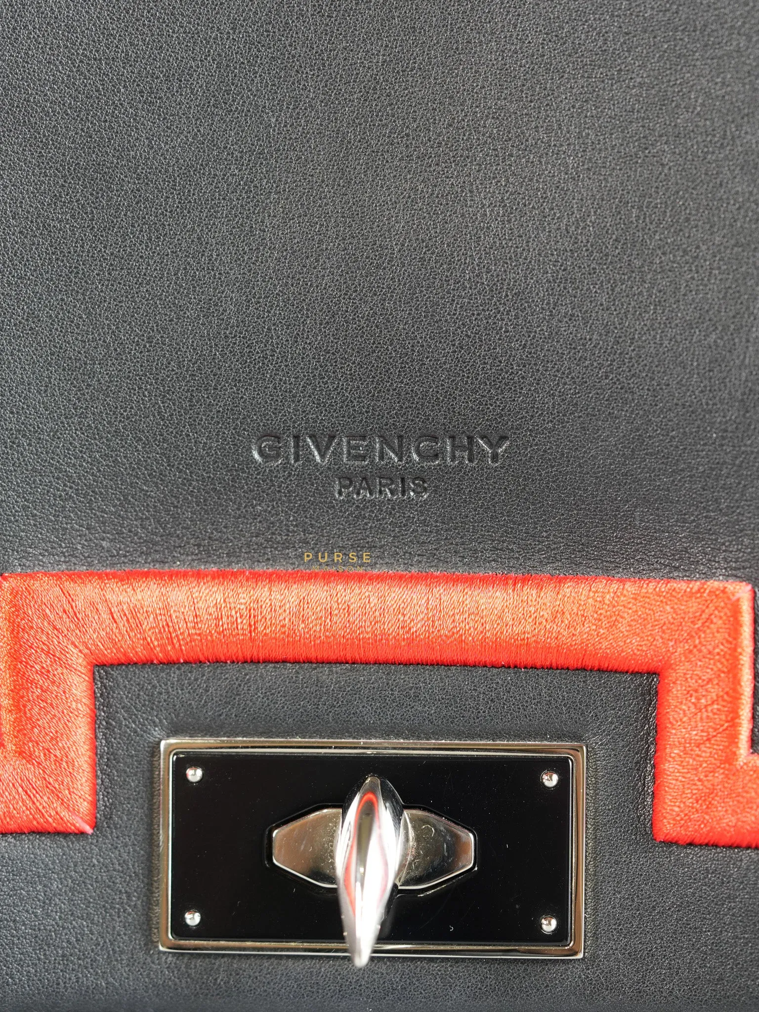 Shark Tooth Small Black/Red Calfskin Leather Shoulder Bag