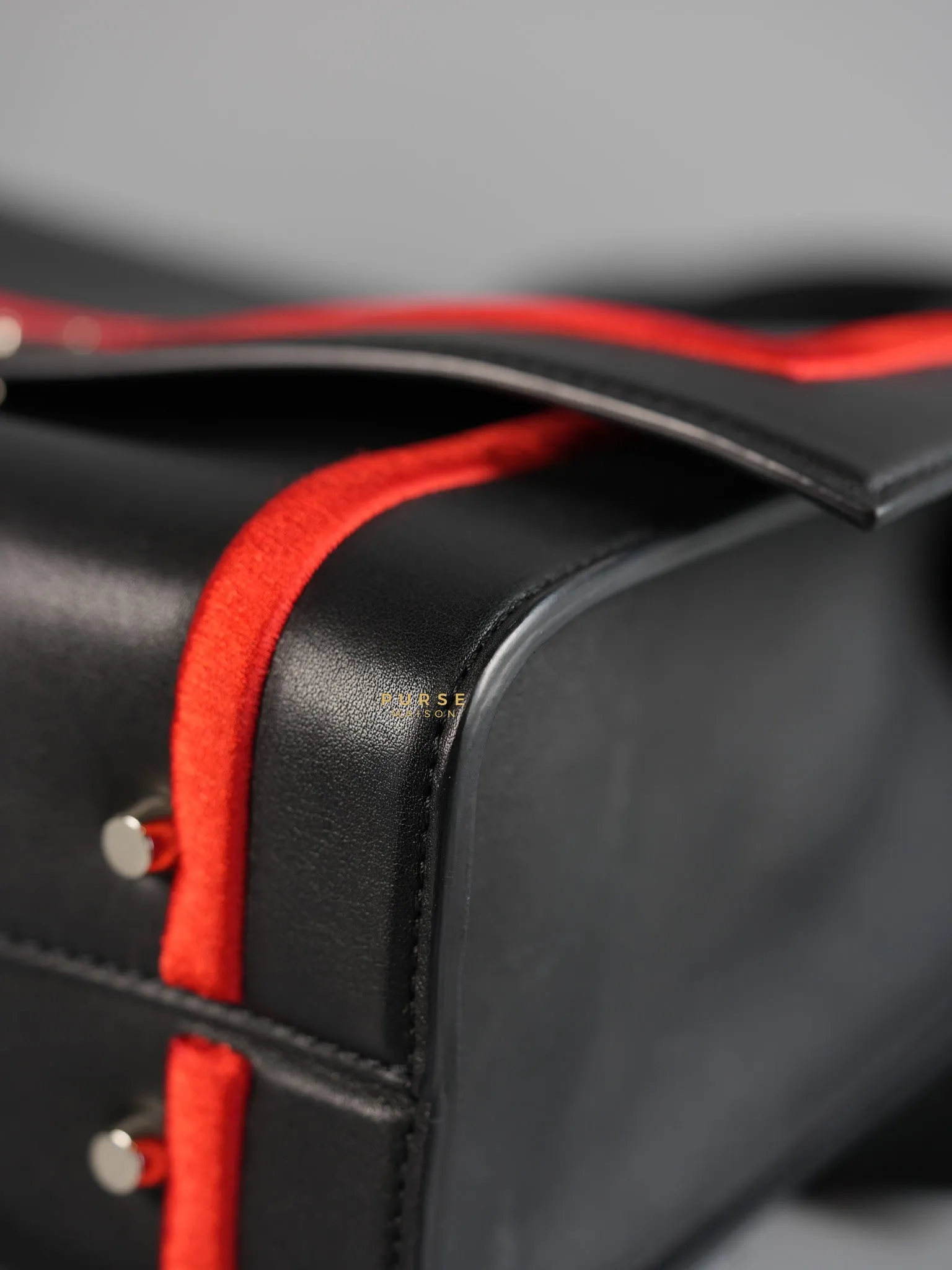 Shark Tooth Small Black/Red Calfskin Leather Shoulder Bag