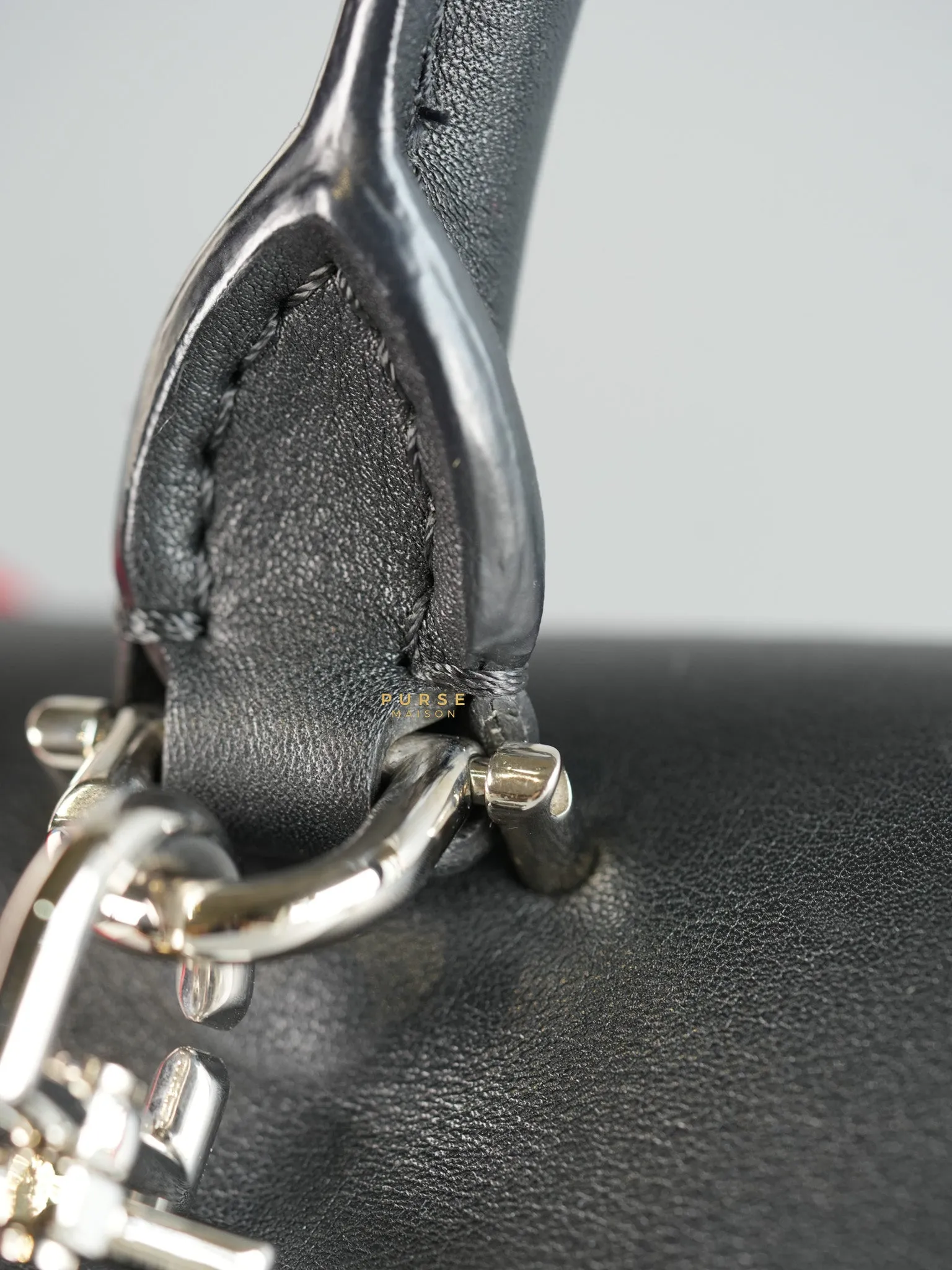 Shark Tooth Small Black/Red Calfskin Leather Shoulder Bag