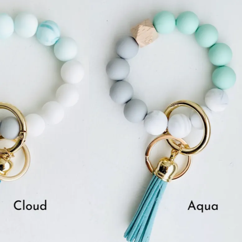Silicone Bead Wristlet Key Chain Ring