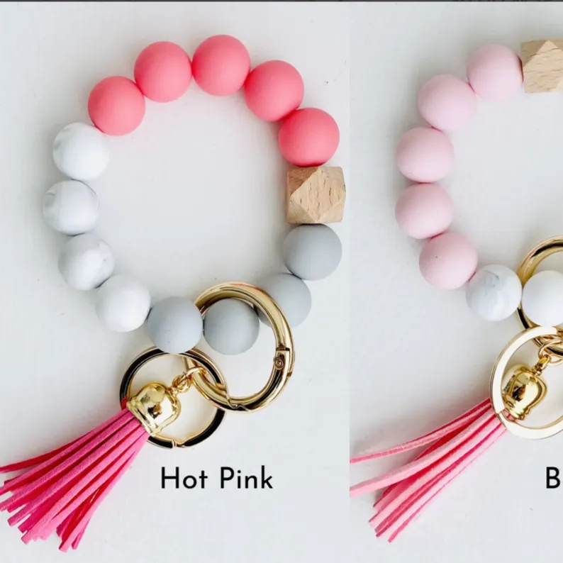 Silicone Bead Wristlet Key Chain Ring