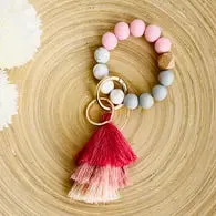 Silicone Bead Wristlet Key Chain Ring