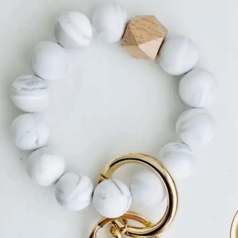 Silicone Bead Wristlet Key Chain Ring