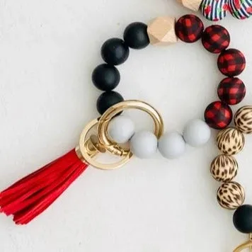Silicone Bead Wristlet Key Chain Ring