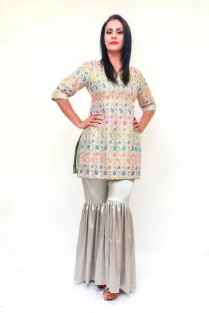 Silk Embossed Shirt Garara Pants