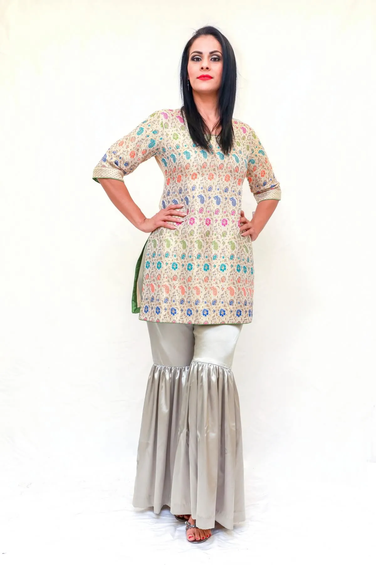 Silk Embossed Shirt Garara Pants