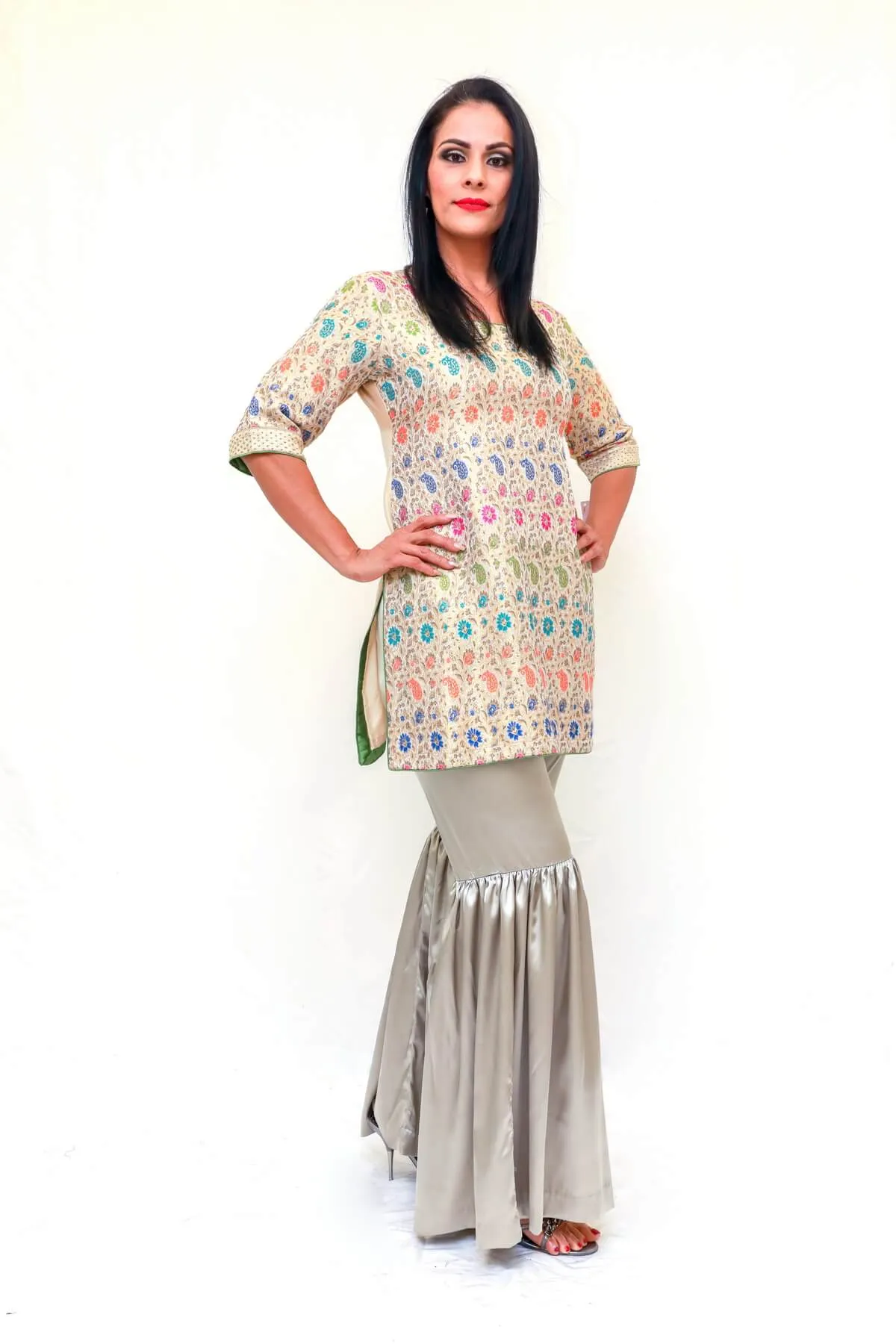 Silk Embossed Shirt Garara Pants