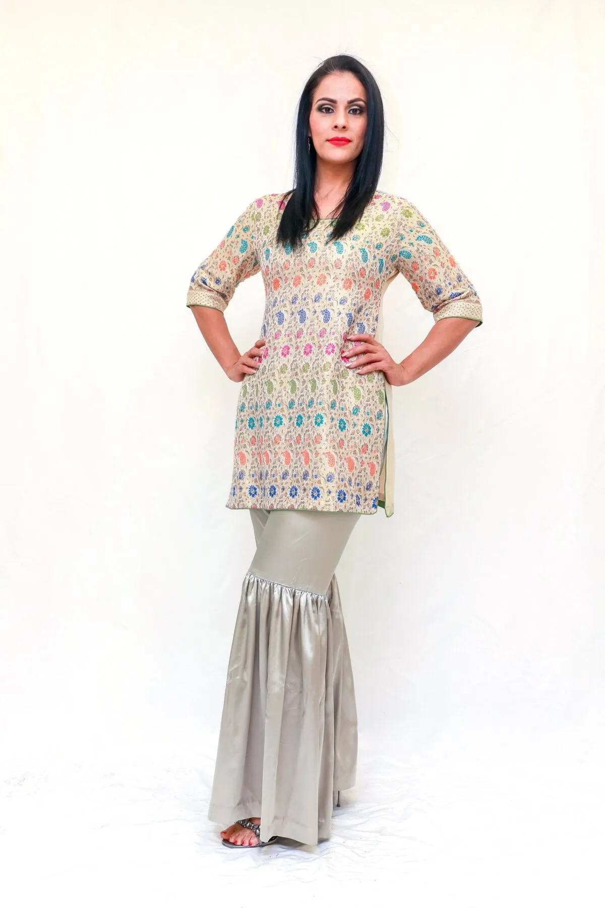 Silk Embossed Shirt Garara Pants