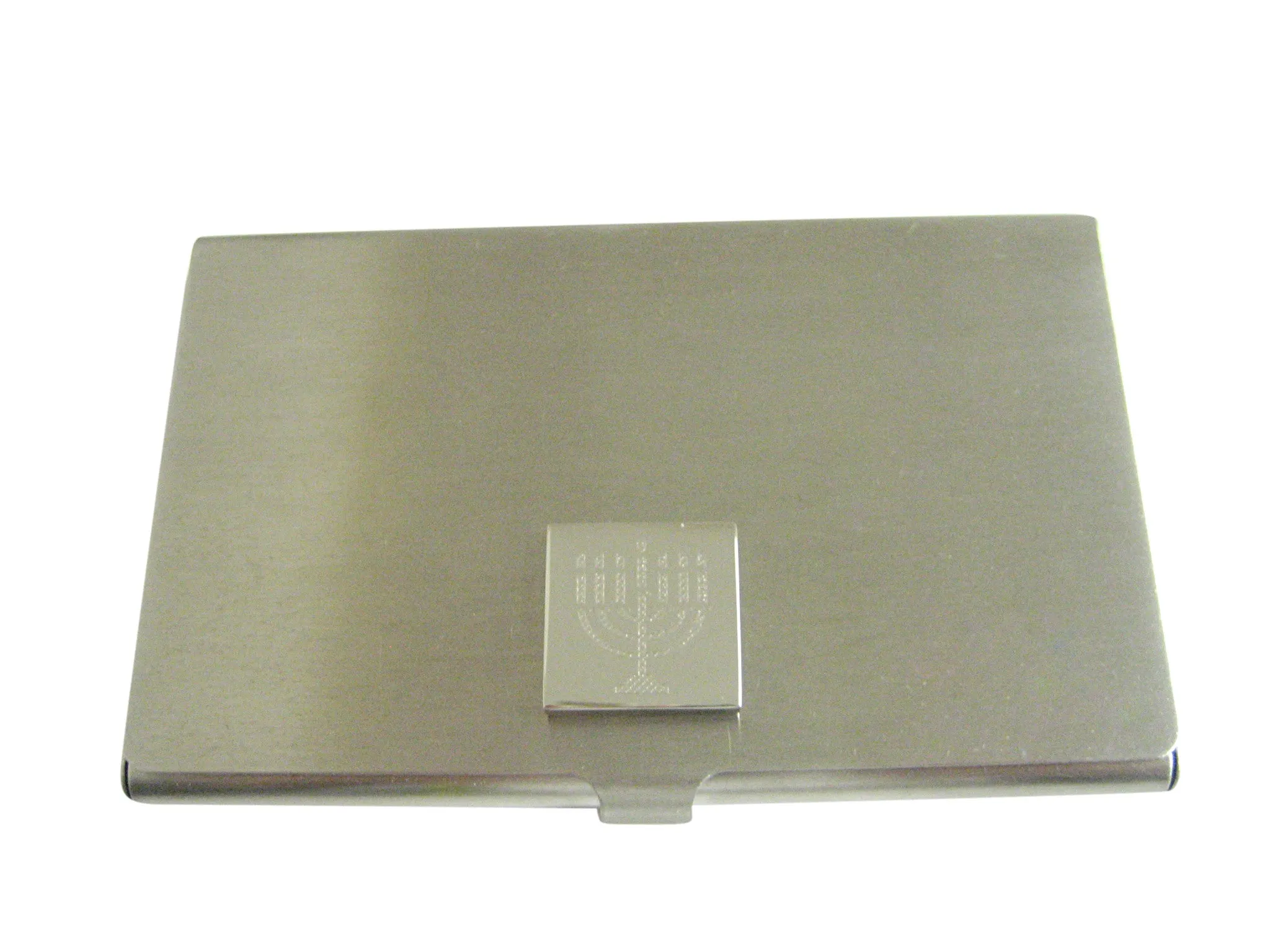 Silver Toned Etched Menorah Business Card Holder