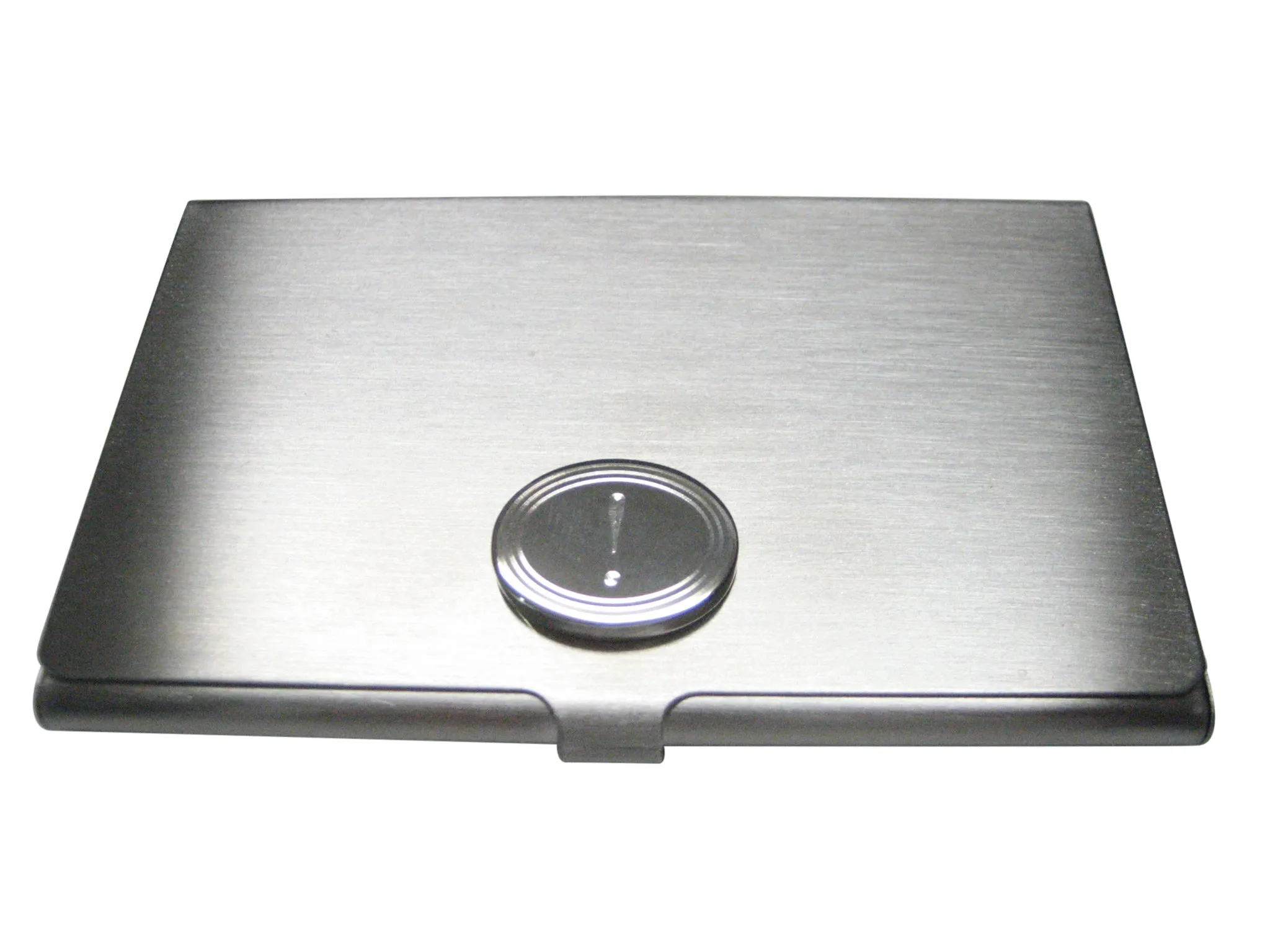 Silver Toned Etched Oval Exclamation Mark Pendant Business Card Holder