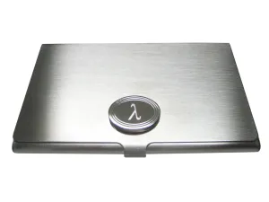 Silver Toned Etched Oval Greek Letter Lambda Pendant Business Card Holder