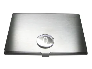Silver Toned Etched Oval Greek Letter Theta Pendant Business Card Holder