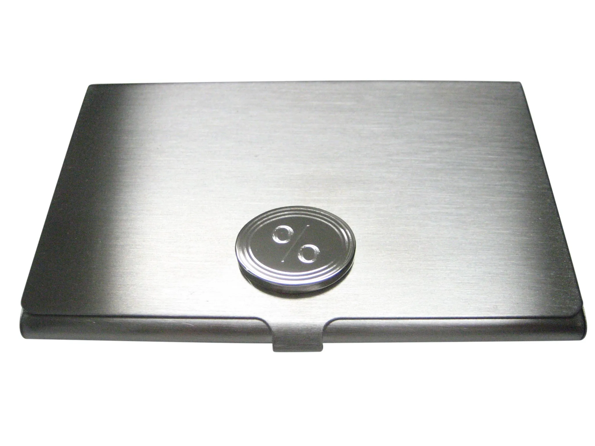 Silver Toned Etched Oval Mathematical Percent Sign Pendant Business Card Holder