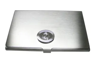 Silver Toned Etched Oval Nautical Roped Anchor Business Card Holder