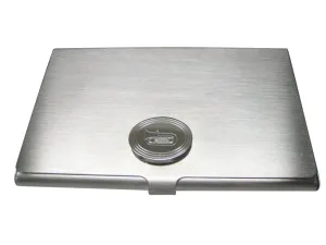 Silver Toned Etched Oval Tuba Music Instrument Business Card Holder