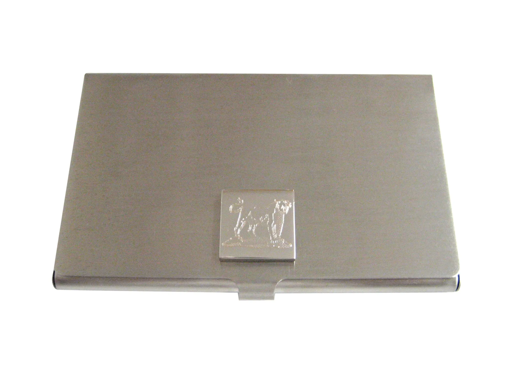 Silver Toned Etched Roaring Lioness Business Card Holder