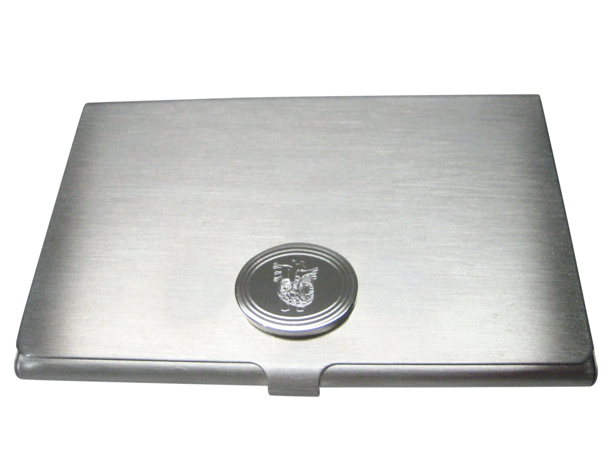 Silver Toned Oval Etched Anatomical Heart Business Card Holder