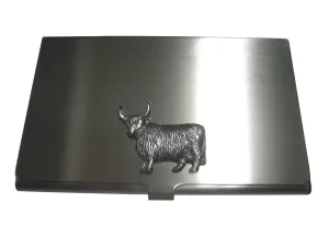 Silver Toned Scottish Highland Cow Business Card Holder