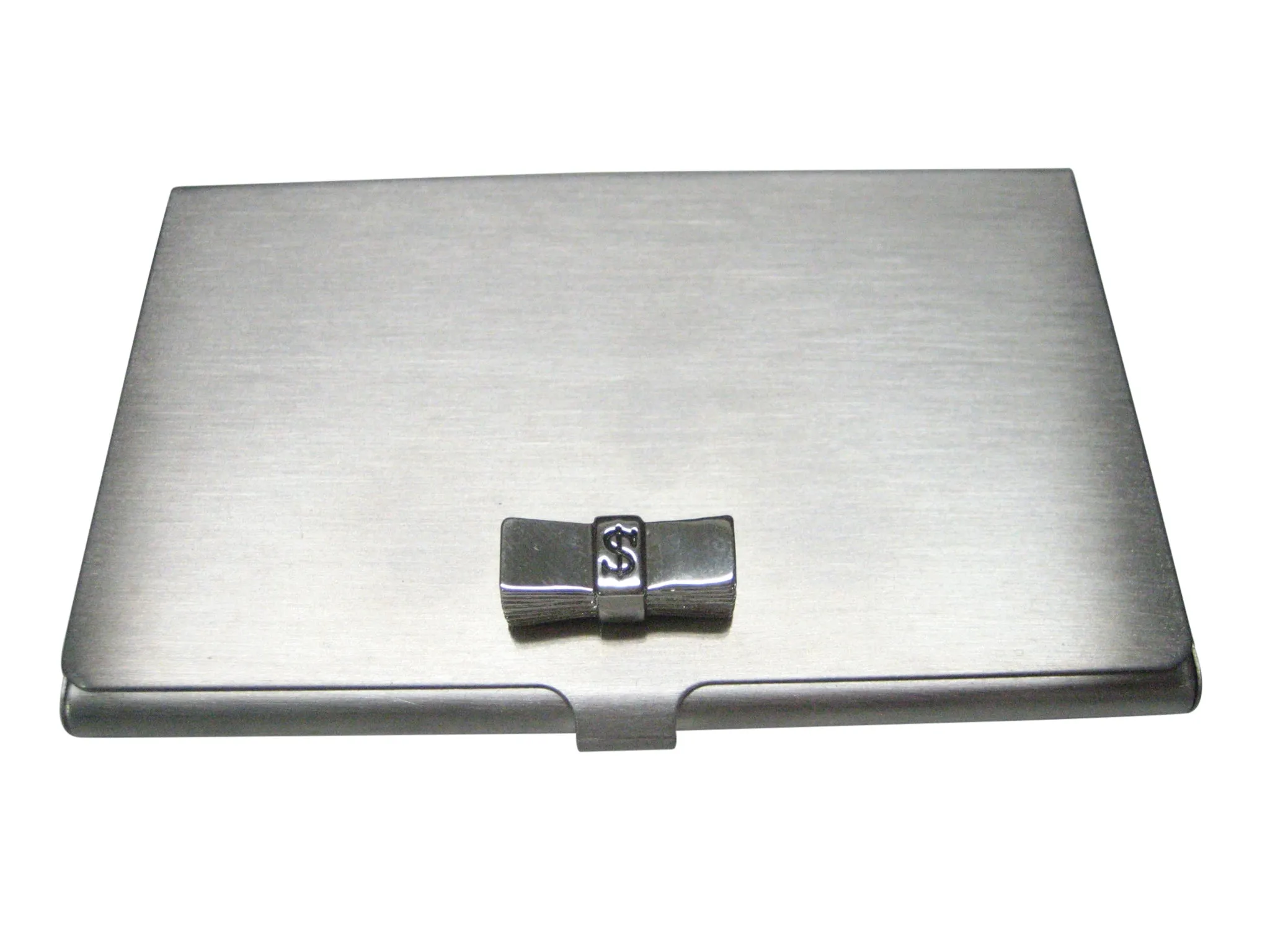 Silver Toned Stack of Dollar Bills Business Card Holder