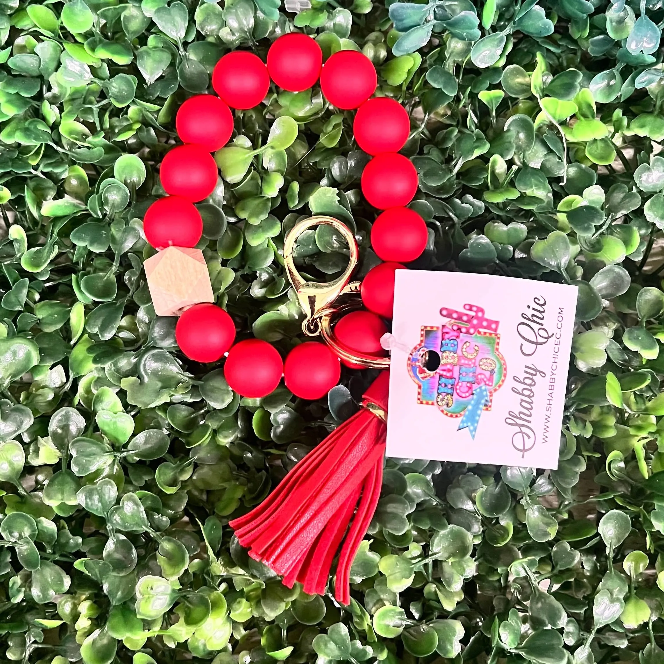 Solid Color Beaded Key Ring