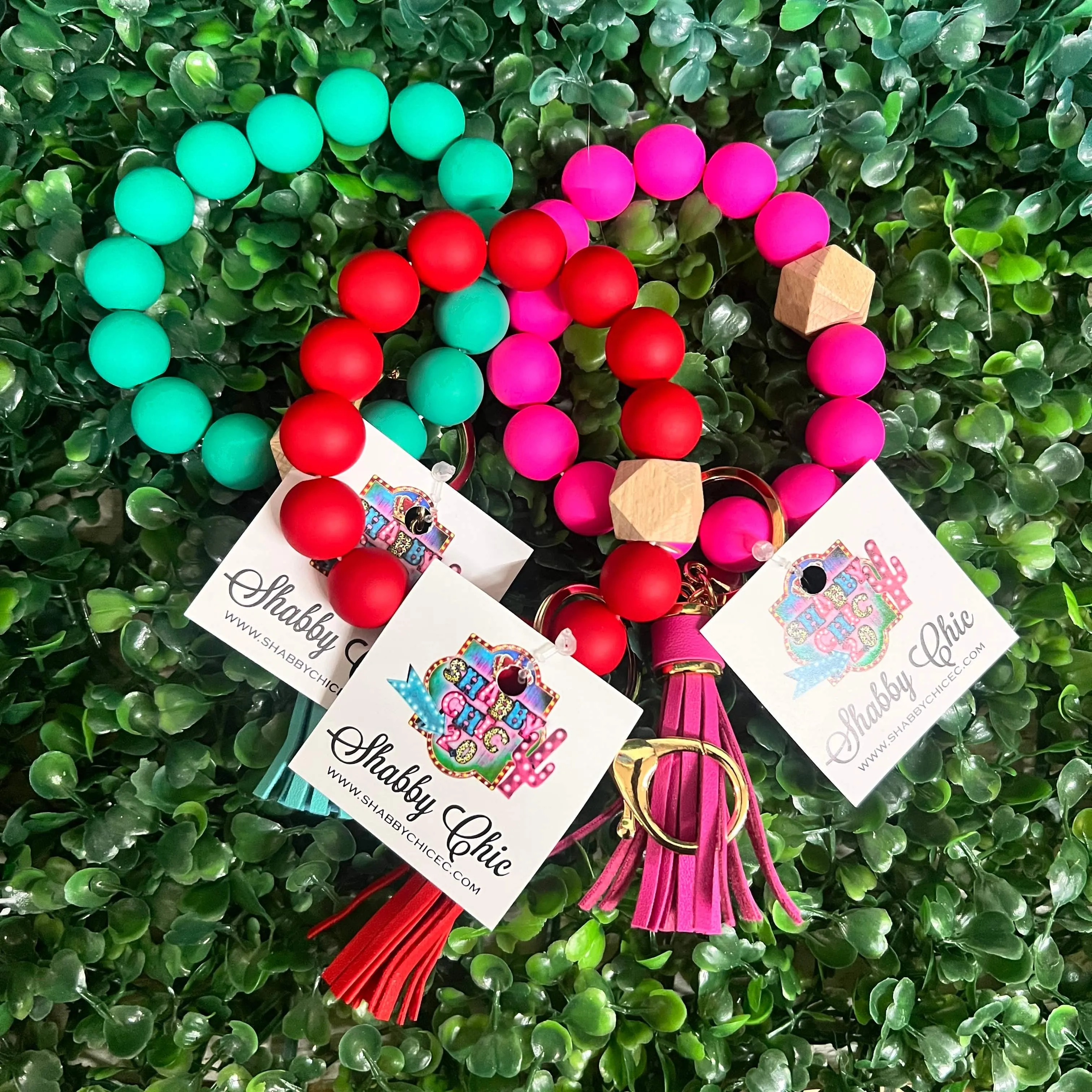 Solid Color Beaded Key Ring