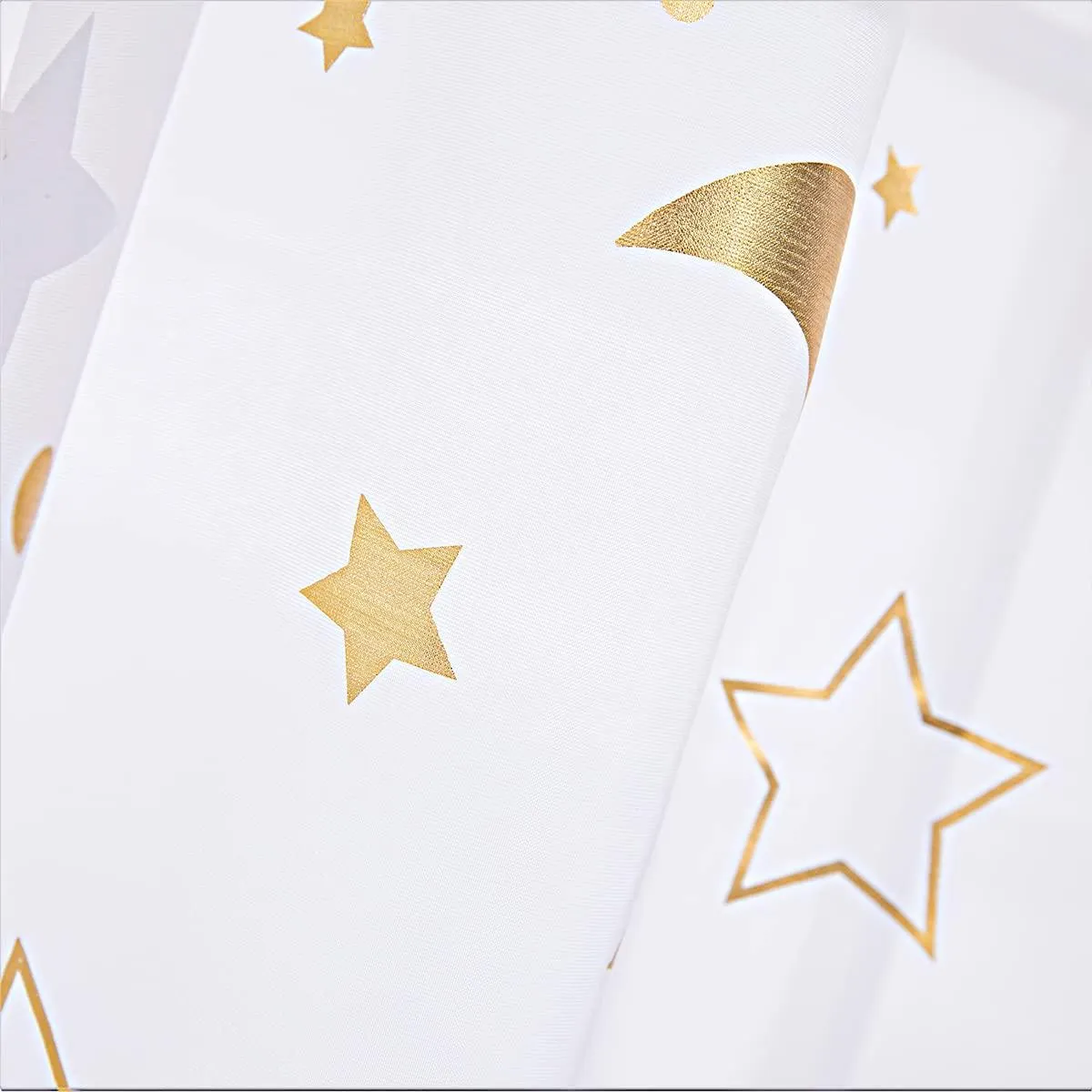 Star Moon Sheer Curtains Rod Pocket Golden Foil Print Moon Curtains White Sheer Semi Sheer Curtains (2 Panels)